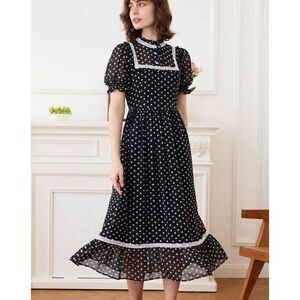 Simple Retro Polkadot Prink Mock Neck Dress S